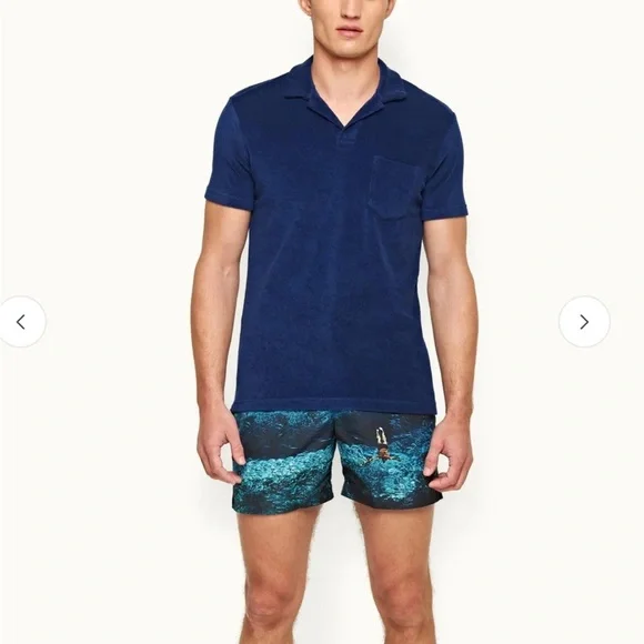 Orlebar Brown TERRY TOWELLING Polo Shirt Blue Tailored Resort Mens Sz M NEW - Picture 1 of 15